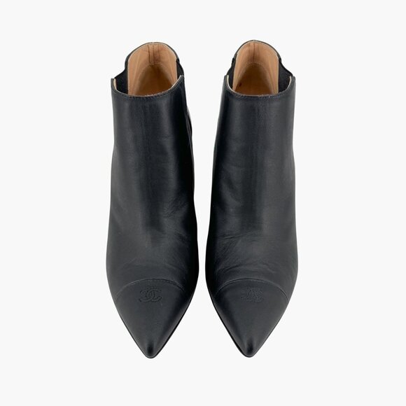 Chanel CC Black Leather Pointed Chain Wedge Ankle Boot Bootie Size 39.5 US 8.5-9 - Picture 3 of 16